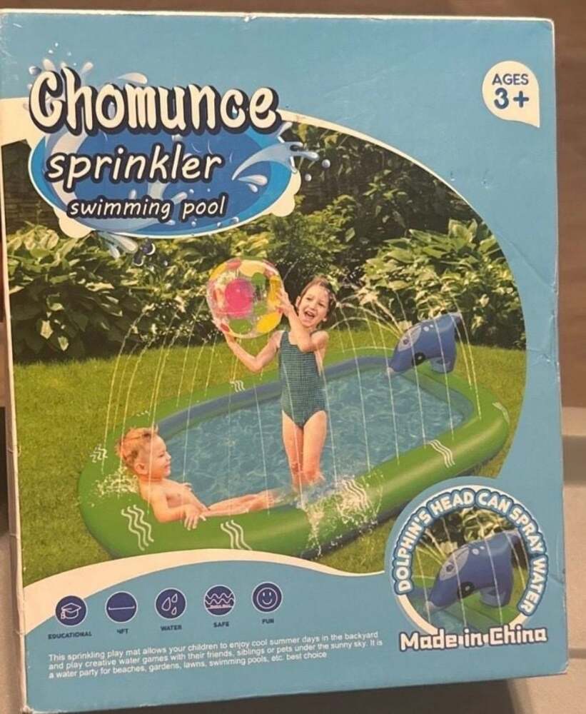 Chomunce Inflatable Kiddie Pool w/ Dolphin Head Sprinkler - New 01